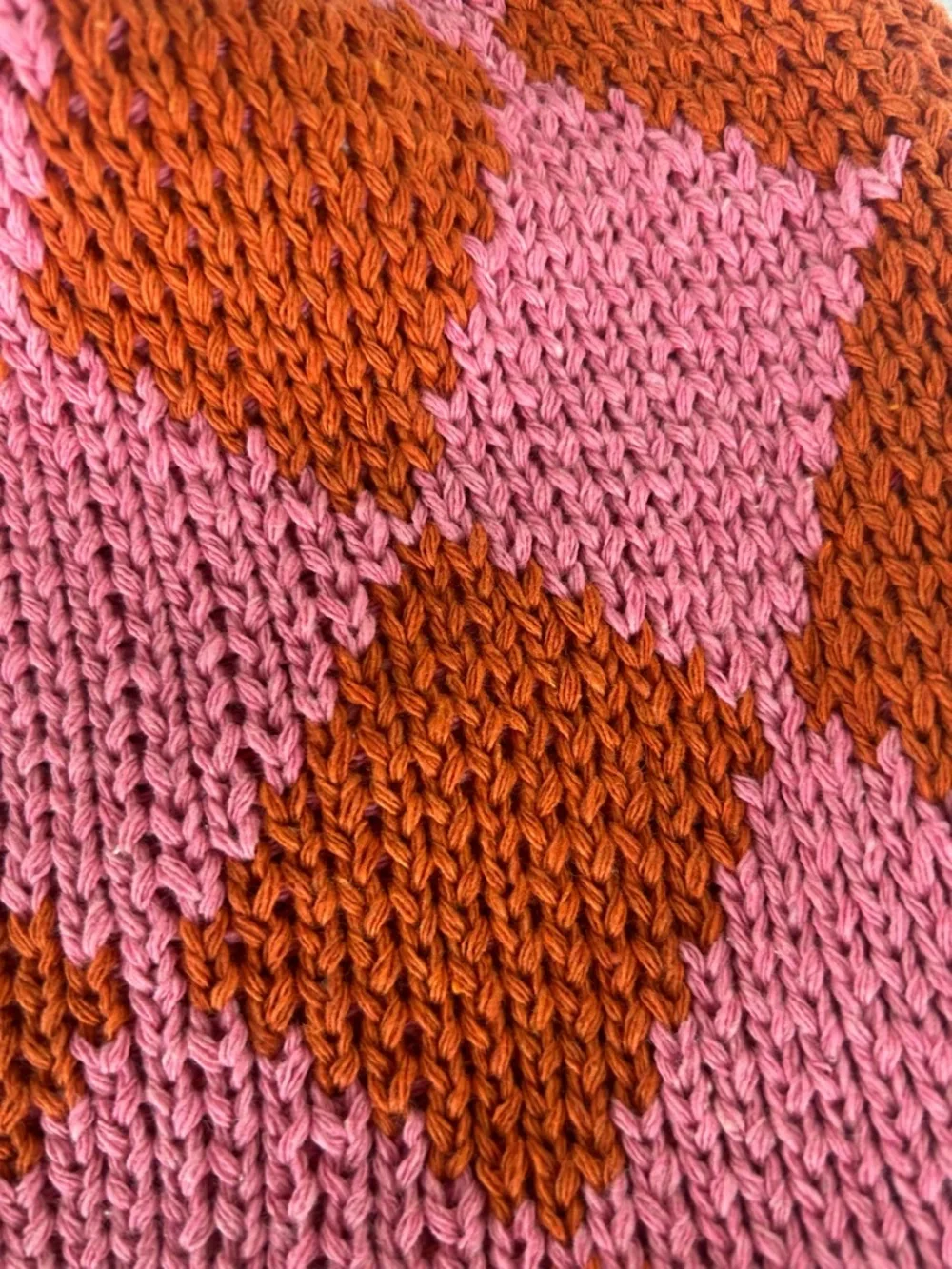 Kopari Purse Knit Argyle Pink Orange Circle Handbag Sweater Knit